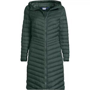 LANDS END WANDERWEIGHT PACKABLE DOWN COAT - EVENING FOREST - MEDIUM TALL